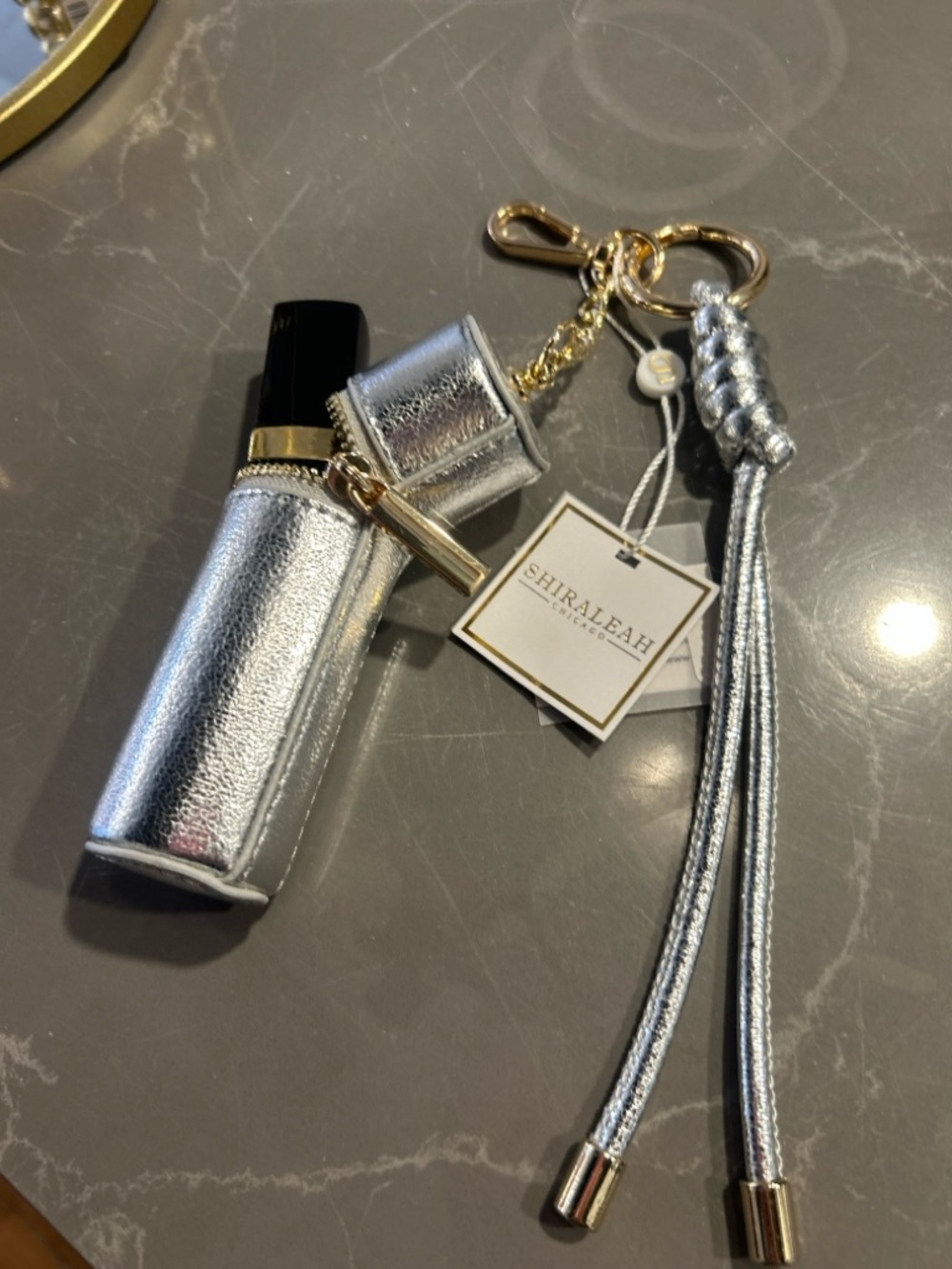 Shiraleah Silver Metallic Lipstick Holder 💄 Charm Keychain with Gold Hardware - Picture 4 of 9
